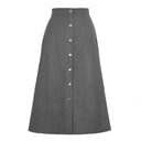 Chic Women's Long Cord Skirt with Button Detail