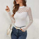 Chic Women's V-Neck Bodysuit with Transparent Dot Design