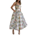 Embroidered Floral Midi Dress with Removable Straps