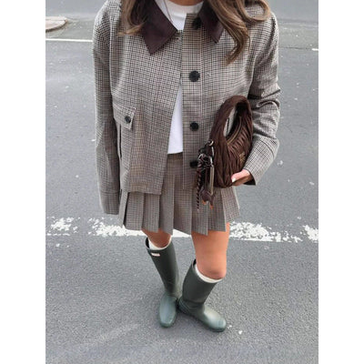 Women's Checkered Blazer Jacket with Chic Design and Stylish Accents