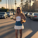 Floral Detail Ruffled Hem Denim Skirt
