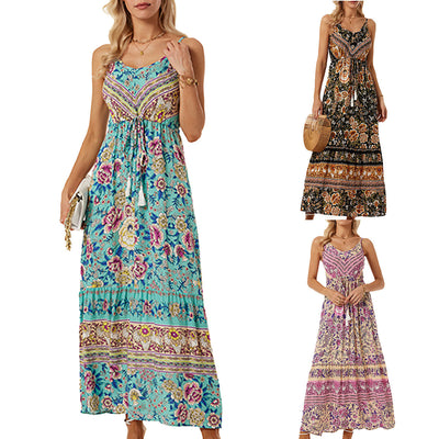 Floral Print Maxi Dress with Adjustable Bandeau