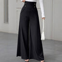 Chic Women's High-Waisted Palazzo Pants with Button Detail