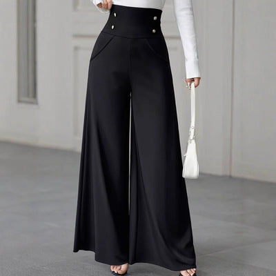 Chic Women's High-Waisted Palazzo Pants with Button Detail