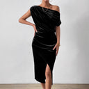 Off-Shoulder Midi Dress with Flowing Design