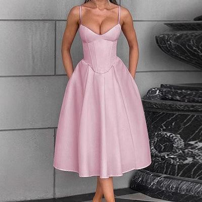 Chic Midi Dress with Bustier and Flared Skirt