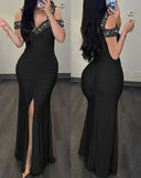 Chic Evening Dress with Embellished Neckline for Women