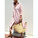 Striped Long Sleeve Shirt Dress with Belt