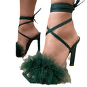 Ladies High Heel Sandals with Luxurious Feather Trim by Heidi-Mode