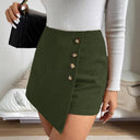 Women's Ribbed Mini Skirt with Button Accents