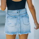 Frayed Hem Denim Skirt for Women