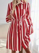 Striped Women's Shirt Dress with Adjustable Drawstring