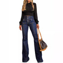 High-Waist Flared Jeans with Stylish Button Accents