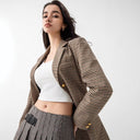 Stylish Women's Checked Blazer with Decorative Buttons