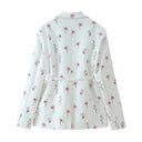 Floral Pattern Blazer Jacket with Adjustable Belt for Women
