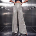 Chic Glitter Stripe Maxi Pants with Wide Leg