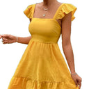 Women’s Cotton Dress with Ruffle Accents and Open Back Design