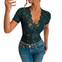 Chic Women's Short Sleeve Lace Top with Round Neckline