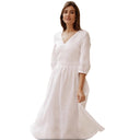 Chic Women's V-Neck Linen Dress - Flowing Design