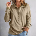 Women's Textured Long Sleeve Blouse with Button-Down Collar