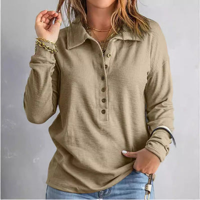 Women's Textured Long Sleeve Blouse with Button-Down Collar