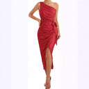 Women’s Asymmetrical Evening Gown with Sequin Detail and High Slit