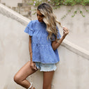 Ruffle Detail Women's Blouse with Elastic Hem