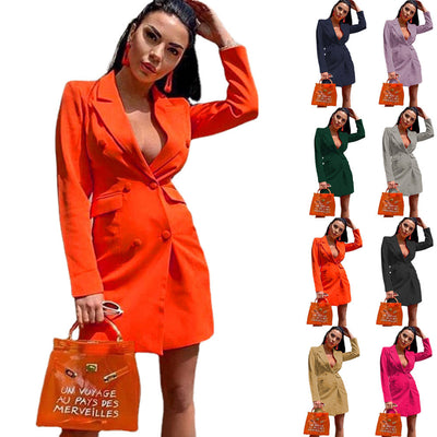 Chic Women's Blazer Dress with Double Button Design