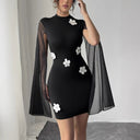 Floral Appliqué Women's Dress with Sheer Sleeves