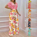 Floral Print Women's Blouse and Wide Leg Pant Set