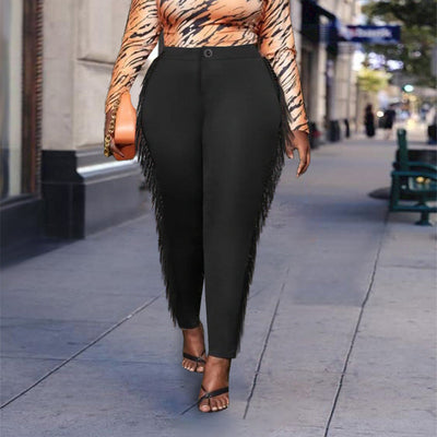 Chic Women's Trousers with Fringed Hem Design