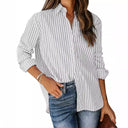 Women's Striped Blouse with Classic Collar Style