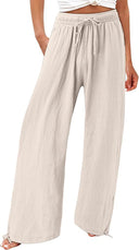 Chic Women's Wide-Leg Summer Trousers with Elastic Waist and Side Pockets
