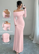 Chic Off-Shoulder Maxi Dress with Long Sleeves