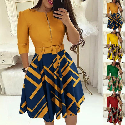 Women's Chic Zip Design Dress with Waistline Accent