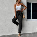 Chic High-Waisted Fabric Pants with Tie Belt