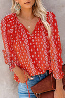 Animal Print Blouse with Fringed Sleeves