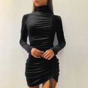 Chic Velvet Mini Dress with High Collar and Stylish Gathered Design
