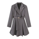 Women's Striped Blazer Jacket with Defined Waist and Stylish Belt