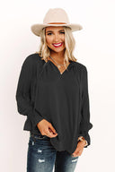 Chic Women's Blouse with Ruffle Accents and V-Neck Design