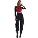 Women's Elastic Waist Cargo Pants with Side Pockets