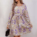 Floral Ruffle Women's Blouse Dress with Waist Belt