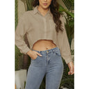 Chic Women's Cropped Blouse with Classic Collar