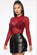 Chic Women's Long-Sleeve Bodysuit with Mesh Detail