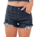 Trendy Women's Denim Shorts with Leopard Accents