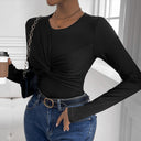 Women's Long-Sleeved Bodysuit with Trendy Knot Accent