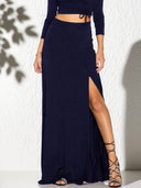 Chic High Slit Maxi Skirt with Elastic Waistband