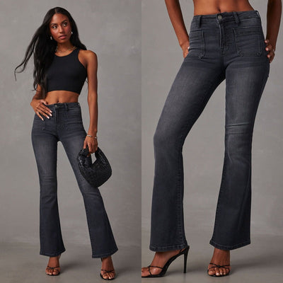 High-Waisted Bootcut Jeans in Premium Denim