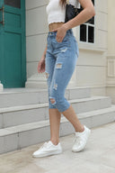 High-Waisted Distressed Denim Capris for Women