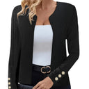 Chic Women's Blazer Jacket with Decorative Button Accents